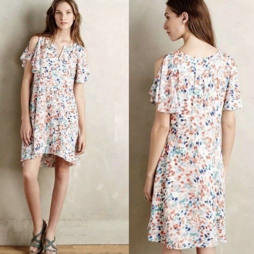 Maeve Colorful Cold Shoulder Dot Pattern Lightweight Flowy Dress Size Small
